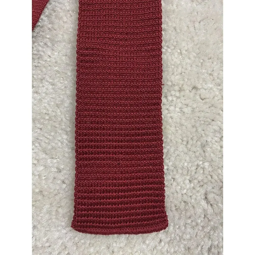 VTG Rooster Knit Tie Mens Red Cotton Skinny Necktie Solid Ivy Menswear Academia